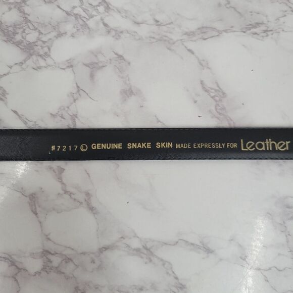 Leather Shop Black Snakeskin Snake Animal Print with Gold Toned Buckle - Picture 8 of 15